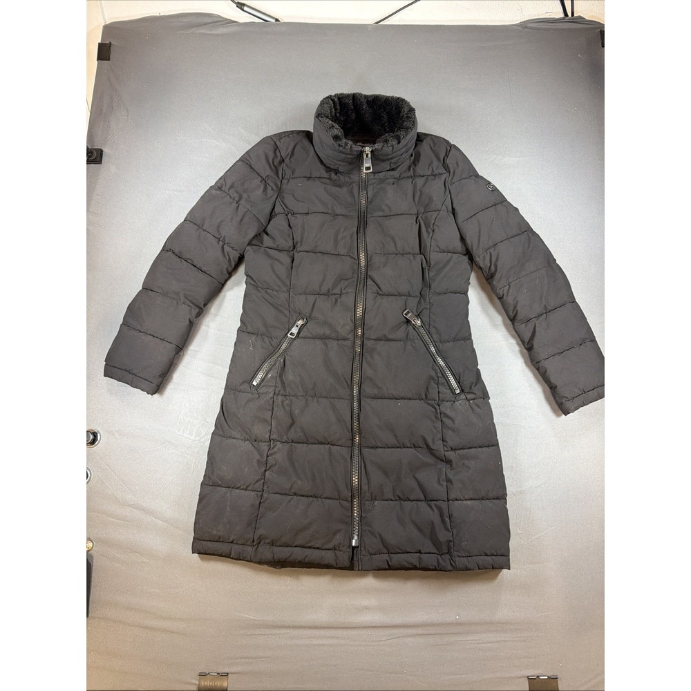 Andrew Marc Jacket Womens Small Black Stretch Puffer Puff Coat Long Sorona Quilt